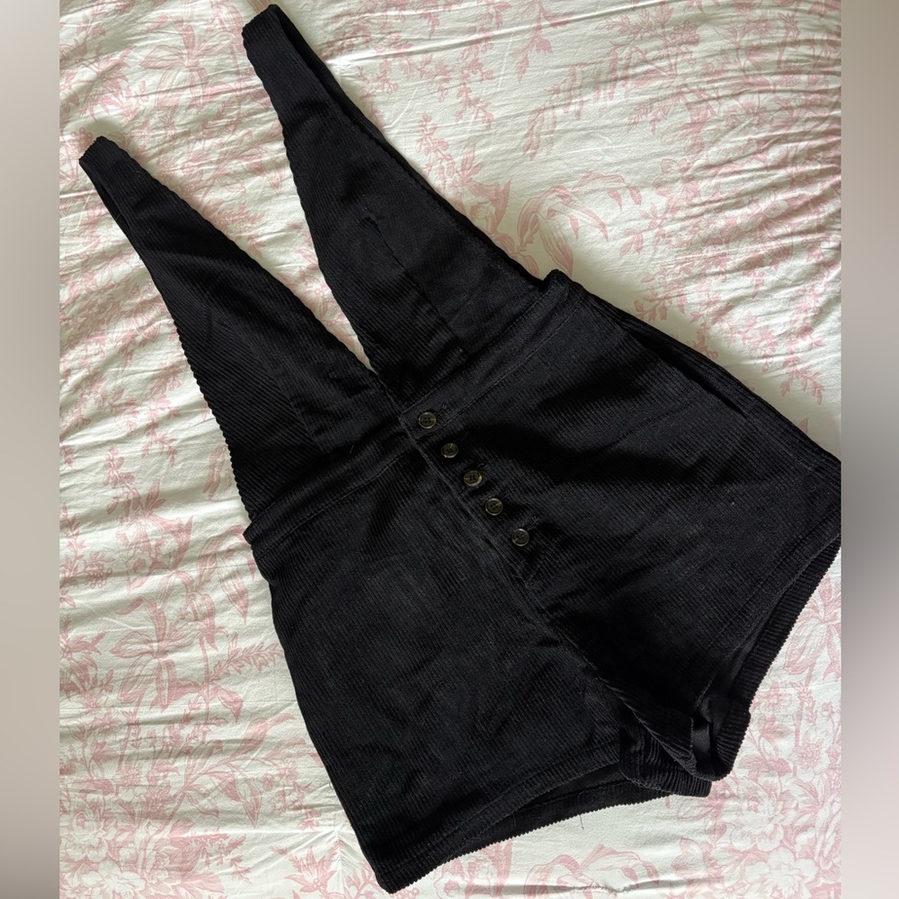 Wild Honey Black Corduroy Romper with Button Front